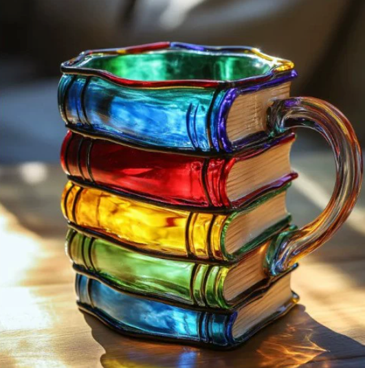 Mug artisanal coloré à motif de livre