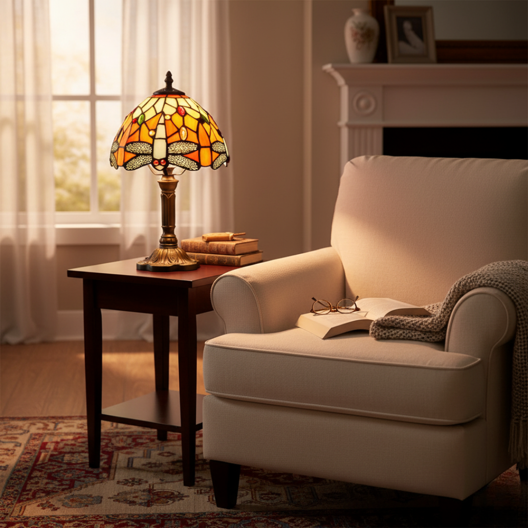 Lampe de table décorative en vitrail à LED