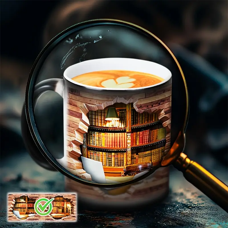 Mug en céramique à effet thermoréactif « Bibliothèque enchanteresse »